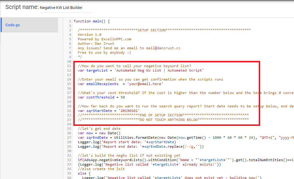 Terminal scripting. PPC keyword list example.