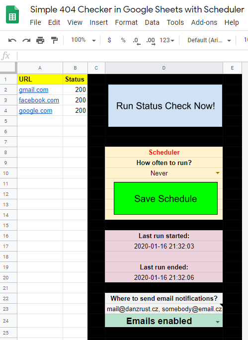 404 Checker in Google Sheets
